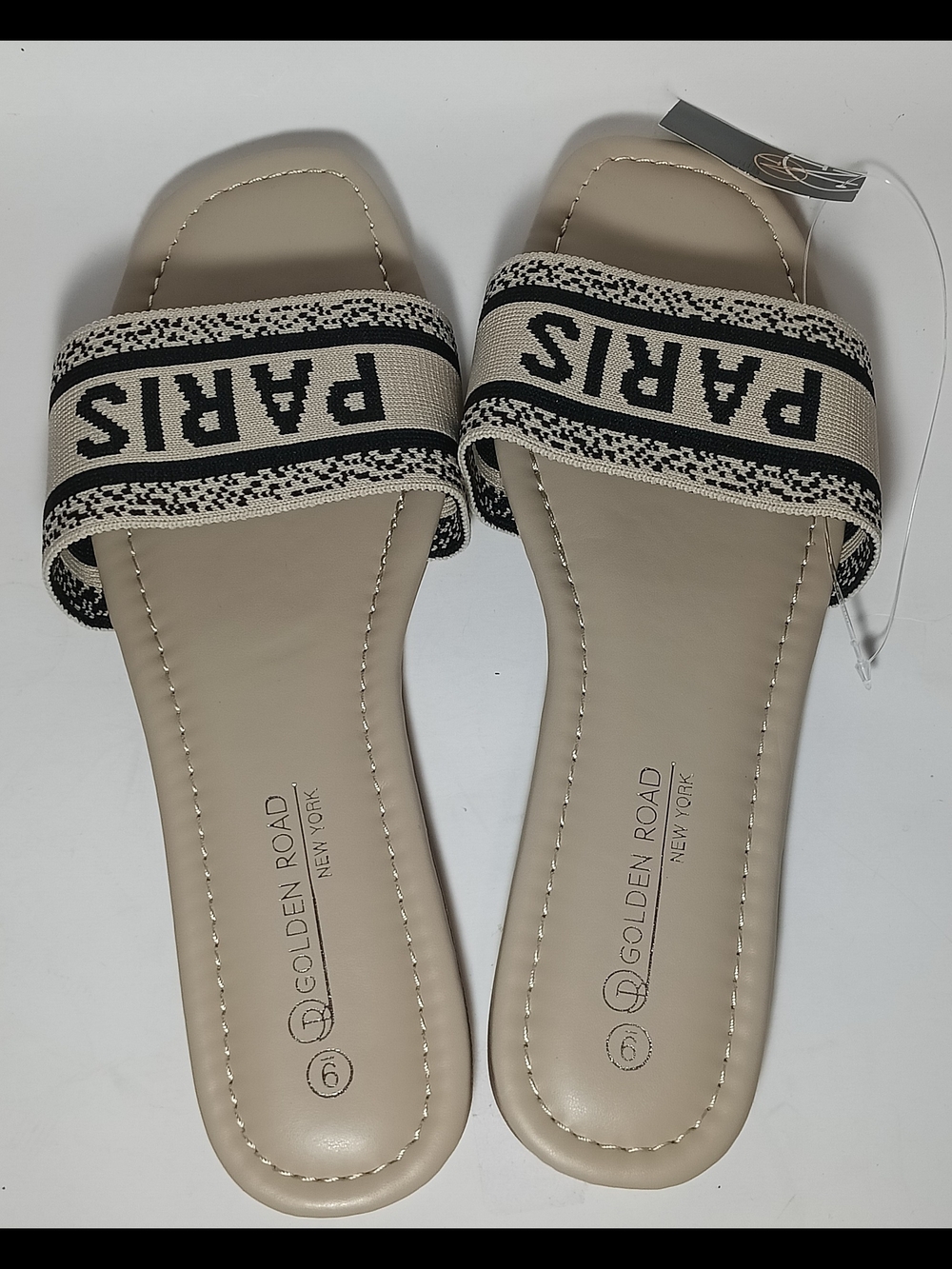Golden Road New York "PARIS" Embroidered Canvas Slide Sandals - Beige Size 9
